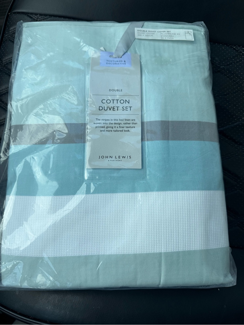 John Lewis & Partners Felix Stripe Full Double Duvet Cover Set Aqua Gray White